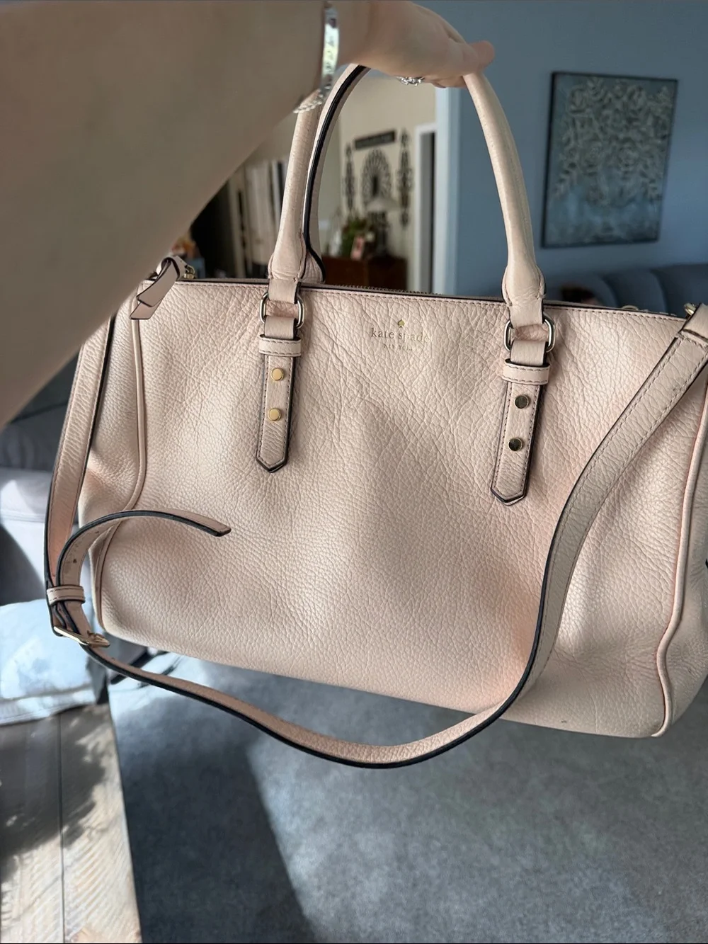 kate spade Blush Pink Pebbled Leather Satchel with Gold Hardware